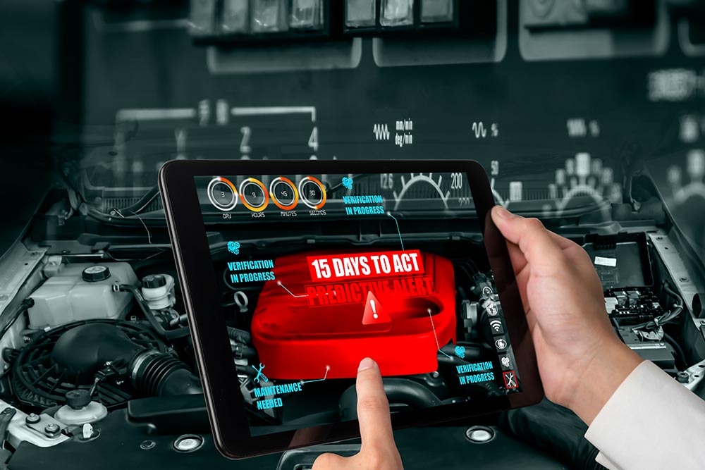 engineer use augmented reality software monitor parts car vehicle