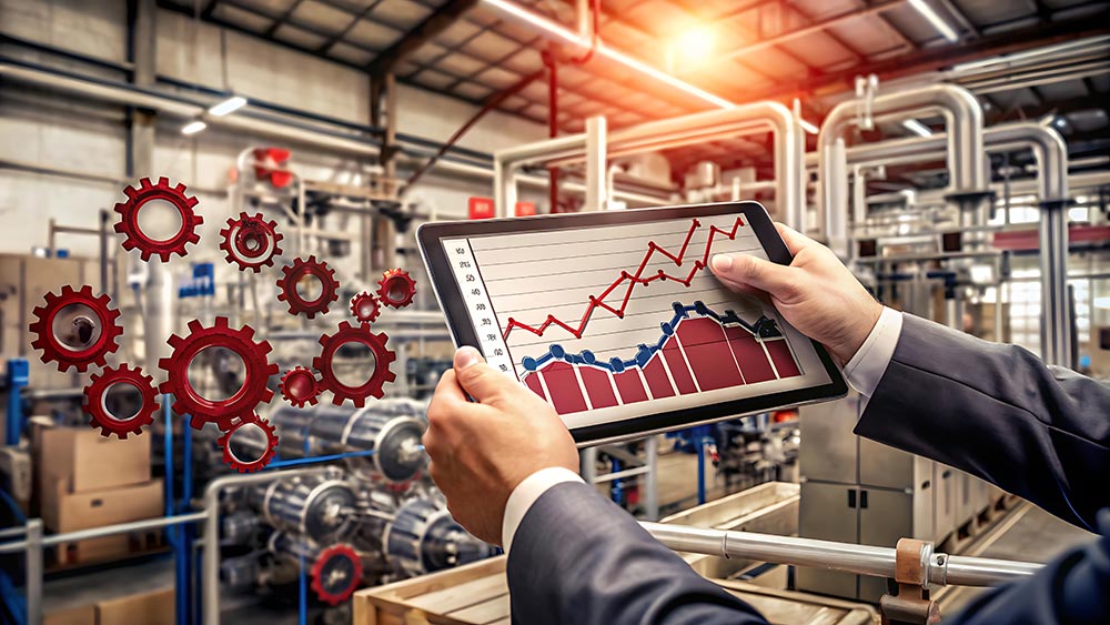 business process automation concept with data graphs monitoring