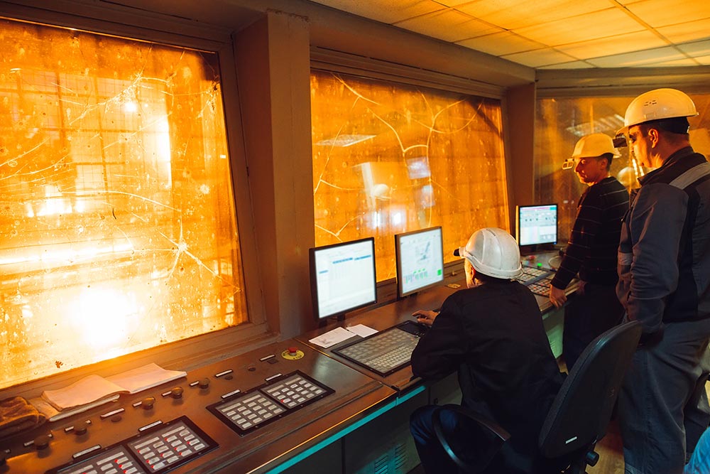 electric power plant control room monitoring screens