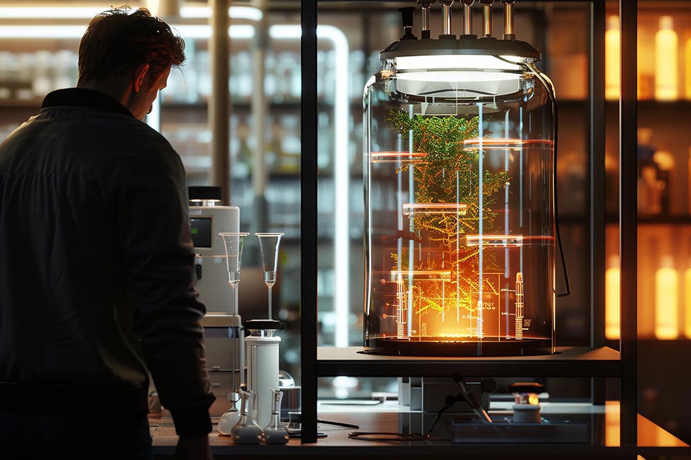 researcher with experimental setup